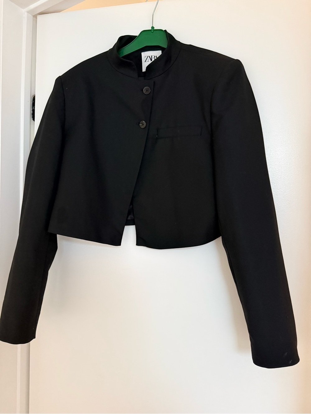 Zara Black Cropped Collarless Blazer